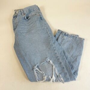 Forever 21 Distressed Mom Jeans Womens Size 31 Blue High Rise Light Wash Pockets